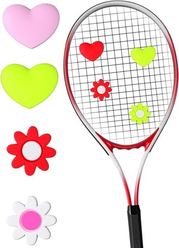 4Pcs Tennis Racket Dampener, Silicone Tennis Dampener for Racket, Heart & Flower Racket String Damping Tennis Accessories for Tennis Racquet in Saudi Arabia