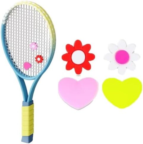 4Pcs Tennis Racket Dampener, Silicone Tennis Dampener for Racket, Heart & Flower Racket String Damping Tennis Accessories for Tennis Racquet in Saudi Arabia