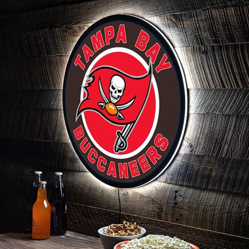 Team Sports America Evergreen NFL Tampa Bay Buccaneers | Ultra-Thin LED Light Wall Sign Décor | 23 Inch Round | Made in USA in Saudi Arabia