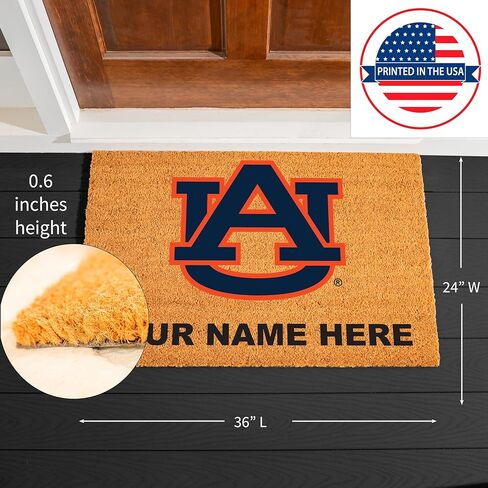 NCAA Auburn University Personalized Large Coir Doormat 2'x3' (36"x24"), Custom Name Front Door Mat with Non-Slip Rubber Back, Indoor Outdoor Entrance Rug Welcome Mats for Porch Patio Deck in Saudi Arabia