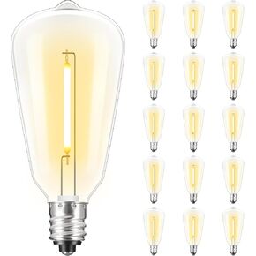 MAXvolador 15 حزمة ST38 LED لمبات بديلة لسلسلة الضوء في الهواء الطلق، E12 LED لمبة مقاومة للكسر قابلة للتعتيم للفناء الخلفي، مقاومة للماء، أبيض دافئ 2700K in Kuwait