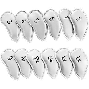 Mupera 12 Piece White Leather Golf Club Head Covers - Premium Genuine Leather Iron Covers with Secure Closure, Universal Fit Protective Socks for Most Golf Club Brands in Kuwait
