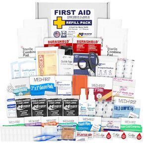 MFASCO First Aid Kit Back - 414 PCS - ANSI 2021 Class B - يملأ الخزانات الصناعية الكبيرة 3 على الرف - حزم الاستخدام الفردي - لا أدوية - ضمادات لاصق موثوقة وشاش من أجل التعبئة in Kuwait