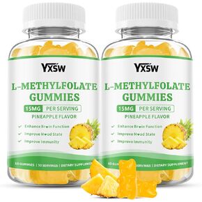 L-Methylfolate Gummies 15mg, Methylfolate Supplement, Folate Supplement for Support Mood, Brain Health, Immune System, Sugar Free, Pineapple Flavor, 60 Count in Saudi Arabia