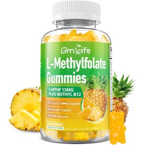 L-Methylfolate 15 mg علكات مع ميثيل B12، ميثيل B1، B2، B6، نشط 5-MTHF وامتصاص عالي - يدعم صحة الدماغ والجهاز المناعي، نكهة الأناناس، 60 قطعة in Kuwait