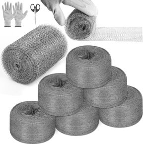 التحكم في الفئران من الصوف الفولاذي، 6 عبوات من الصوف الفولاذي مقاس 3.2 بوصة × 60 قدمًا #00 من الصوف الفولاذي وحزمة واحدة من شبكة سلكية مقاس 5 بوصة × 30 قدمًا، صوف من الفولاذ المقاوم للصدأ الناعم يبقي الماوس بعيدًا عن الثقوب والحواجز وحشو الفجوات لخط أناب in Kuwait