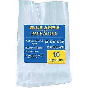 12" X 8" X 30" Gusseted Poly Bags Clear LDPE 2 Mil Thickness (Pack of 100) Open Top Food Safe Flexible Plastic Packaging Bag for Bread Loaves Lightweight Storage Retail Packaging in Saudi Arabia