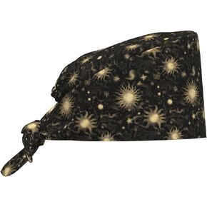 Boho Golden Sun Star Print Scrub Caps Men Women, Surgical Nurse Caps Scrub Hats for Women Men Adjustable Working Cap with Sweatband in Saudi Arabia