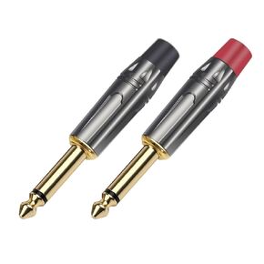2Pcs 2Poles Mono Jack 6.35mm Connector Brass 6.3mm 1/4 Inch Plug Audio Microphone Cable Connector(Red) in Saudi Arabia
