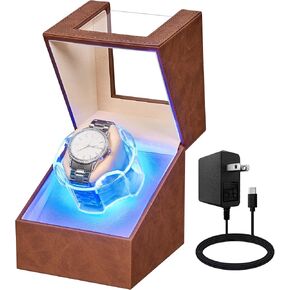 ANWBROAD Watch Winder for Automatic Watches, Quiet Motor Flexible Watch Pillows, 4 Modes Automatic Watch Winder box, Rotating Watch Case with Battery or Type-C Adapter Brown UJWW006Z in Kuwait