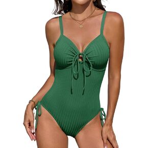 بدلة سباحة نسائية من قطعة واحدة مضلعة مع ربطة عنق وعقدة للتنحيف وحزام قابل للتعديل in Kuwait