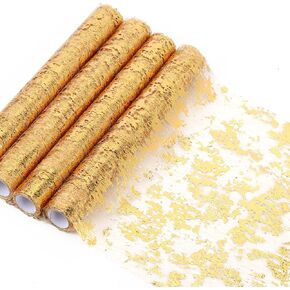4 Pieces Gold Table Runner, 11"x108" Sequin Glitter Foil Metallic Thin Mesh Table Runner Roll Table Decorations for Wedding, Birthday, Christmas in Kuwait