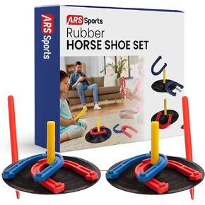 Indoor Outdoor Rubber Horseshoes Set: 4 Horseshoes, 2 Pegs, 2 Rubber Mats, 2 Red Plastic dowels & 1 Mesh Bag | Perfect for Tailgate, Beach, Parks, Picnics, Backyard, Fun for Kids Adults in Saudi Arabia