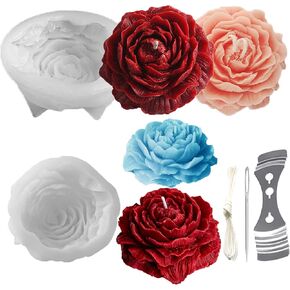 11PCS Peony Mold&Bud Peony Candle Mold(4 Pack) Peony Flower Silicone Molds Soap Molds Peony Rose Candle Mold Resin Mold with Large-Eye Wicking Needle Candlewick Holders for Candle Making Resin Craft in Saudi Arabia