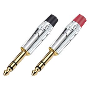 2PCS 6.35MM Jack 3 Pole Stereo 6.3MM Male Plug Soldering Wire Connector Brass 1/4 Inch Microphone Plug(Red) in Saudi Arabia