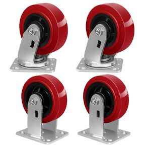 عجلات شديدة التحمل مقاس 5 × 2 بوصة، عجلات صناعية، من مادة البولي يوريثين على عجلة أساسية من البولي أوليفين، سعة/مجموعة تحميل 3200 رطل، محمل أسطواني، لا تترك علامات وكاشطة (2 دوارة و2 صلبة) in Kuwait