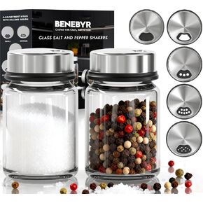 Shatterproof Glass Salt and Pepper Shakers Set Leak & Moisture Proof - 4 Adjustable Holes Precision Control - 5oz Borosilicate Glass Sugar & Spice Jars with Stainless Lid, Wide-Mouth, Dishwasher Safe in Saudi Arabia