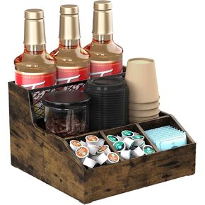 منظم محطة القهوة للمنضدة، منظم بار القهوة الخشبي، تخزين بهارات الشاي للقرون والشراب والأكواب والنمام والشاي وسطح مكتب المطبخ، بني in Kuwait