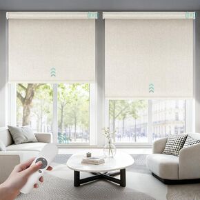 Motorized Blinds with Remote, Roller Shades for Indoor Windows, 100% Blackout Electric Blinds with Remote for Windows, 34" W x 72" H White in Saudi Arabia