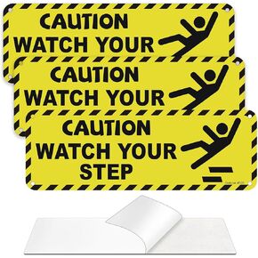 3 Pack Caution Watch Your Step Sign, 3" x 9" Aluminum Metal Self-Adhesive Warning Sign for Business Restaurants Offices, Easy to Install in Saudi Arabia