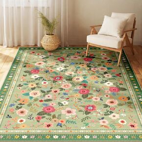 سجاد منطقة 5 × 7 لغرفة المعيشة، صديق للمكنسة الكهربائية، قابل للغسل في الغسالة، سجادة منطقة مطبوعة بزهور زهور، سجادة منخفضة الوبر غير قابلة للانزلاق لغرفة النوم، مدخل الردهة، وردي بيج in Kuwait