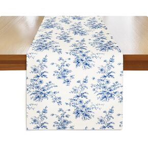 كوبية فراشة الجدول عداء 13x72 بوصة، الربيع الصيف الأزهار الكتان الجدول عداء لغرفة الطعام غرفة المعيشة المطبخ، الأزرق الكوبية عطلة حزب ديكور للمنزل داخلي في الهواء الطلق مزرعة in Kuwait