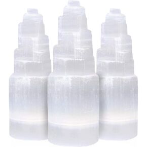 برج ناطحة سحاب كريستال سيلينيت، تأثيرات علاجية ومهدئة، أحجار تأمل لاسلكية، 10 سم لكل منها - 3 عبوات، أبيض in Kuwait