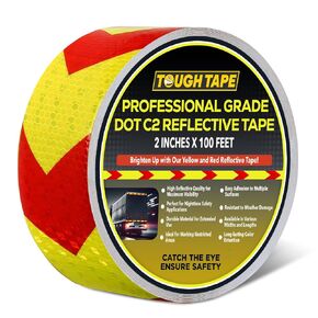 DOT C2 شريط عاكس للسلامة 2 بوصة × 100 قدم - شريط واضح مقاوم للماء في الهواء الطلق - شريط عاكس للسهم للمقطورات والمركبات والقوارب - أمان عاكس قوي لعلامات التحذير التحذيرية in Kuwait