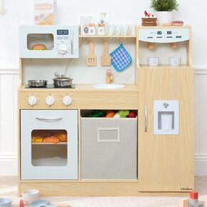 مجموعة مطبخ اللعب الخشبية للأطفال الصغار والأطفال مع نظام تخزين، صانع الثلج، الثلاجة، آلة القهوة، الفرن، الميكروويف، مجموعة المطبخ التظاهري للمساحات الصغيرة، لعبة هدية المطبخ للأولاد والبنات 3-5 in Kuwait