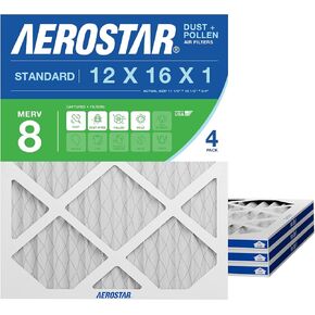 Aerostar 12x16x1 MERV 8, Pleated Air Filter, 12x16x1, Box of 4, Made in the USA in Saudi Arabia