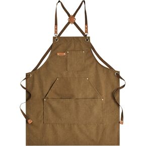 مريلة قماش من Aoomzoon للرجال، مريلة عمل مع جيوب كبيرة - 16oz شديدة التحمل من الخلف، للشواء، والطبخ in Kuwait