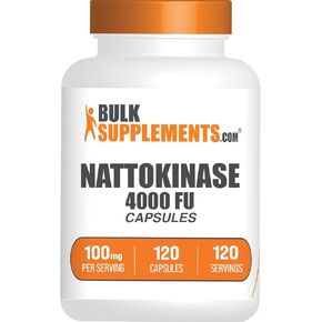 BulkSupplements.com كبسولات Nattokinase 4000 FU - مكمل Nattokinase، مصدره مستخلص Natto، Nattokinase 100 مجم - خالي من الغلوتين، كبسولة واحدة لكل وجبة، 120 كبسولة (عبوة من 1) in Kuwait
