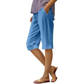 Linen Bermuda Shorts for Women Knee Length Casual Summer Shorts Comfy Linen Capris Summer Lounge Pants with Pockets in Saudi Arabia