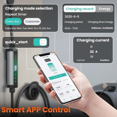 Level 2 EV Charger Fast Charging (110V-240V, 40A, NEMA 14-50 Plug), 25ft Charging Cable, Portable EV Chargers for Home Level 2 Level 1 for SAE J1772 EVs, App Control, NEMA 5-15 Adapter in Saudi Arabia