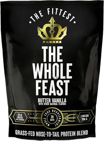 The Fittest Whole Feast Beef Protein Powder - Milk Chocolate - Grass Fed Nose to Tail Carnivore Blend Including Liver, Colostrum and Whole Bone - BCAAs - 14g Collagen, 21g Total Protein in Saudi Arabia