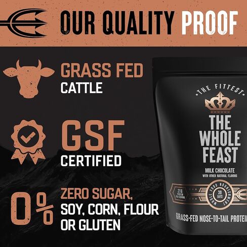 The Fittest Whole Feast Beef Protein Powder - Milk Chocolate - Grass Fed Nose to Tail Carnivore Blend Including Liver, Colostrum and Whole Bone - BCAAs - 14g Collagen, 21g Total Protein in Saudi Arabia