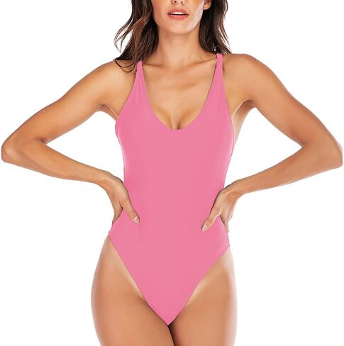 Women's Retro Scoop Neck One Piece Swimsuits 80s/90s High Cut Criss Cross Back Custom Bathing Suits in Saudi Arabia