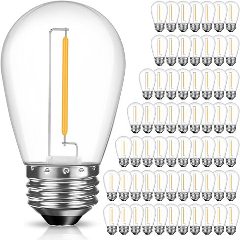 GvvooHome 48 حزمة S14 LED لمبات الإضاءة البديلة، بلاستيك مقاوم للكسر 1 وات لمبات إضاءة خارجية للفناء والحديقة ومقاومة للماء، قاعدة لولبية متوسطة عادية E26، أبيض دافئ in Kuwait