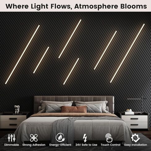 LED Recessed Lighting Kit for Wall Panels - GloryAir 6pcs Adhesive Wall Strip Lights for Interior Wall Decor, 3000K Touchable Switch Lamp for Wood Slat, Wall Accent Acoustic Panels, Kitchen Home stair in Saudi Arabia