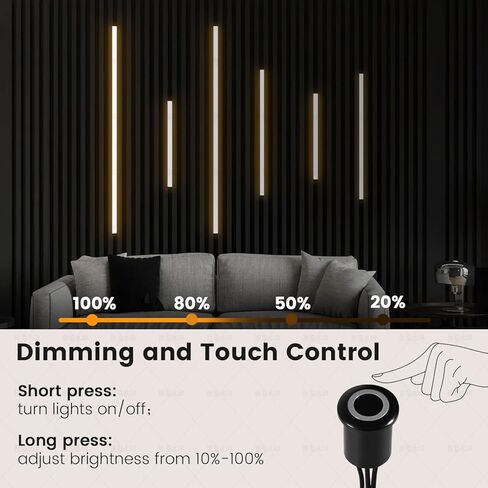 LED Recessed Lighting Kit for Wall Panels - GloryAir 6pcs Adhesive Wall Strip Lights for Interior Wall Decor, 3000K Touchable Switch Lamp for Wood Slat, Wall Accent Acoustic Panels, Kitchen Home stair in Saudi Arabia