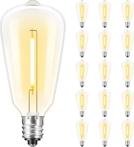 MAXvolador 15 حزمة ST38 LED لمبات بديلة لسلسلة الضوء في الهواء الطلق، E12 LED لمبة مقاومة للكسر قابلة للتعتيم للفناء الخلفي، مقاومة للماء، أبيض دافئ 2700K in Kuwait