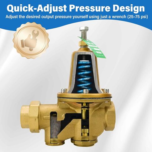 LF25AUB-Z3 صمام تخفيض الضغط مقاس 1 بوصة، سبائك البرونز المصبوب، خيوط أنثى NPT، قابل للتعديل 25-75 رطل لكل بوصة مربعة، مقعد بوليمر، الحد الأقصى لضغط العمل 300 رطل لكل بوصة مربعة in Kuwait