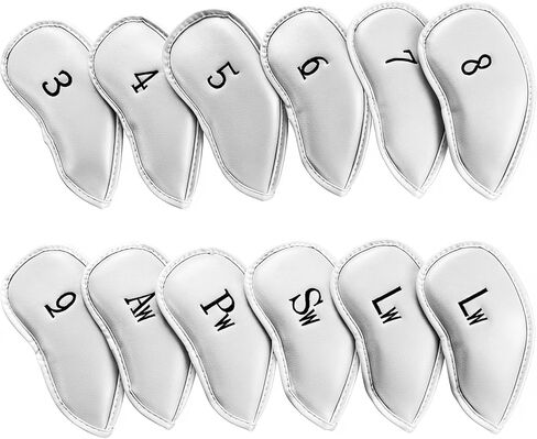 أغطية رأس نادي الجولف من الجلد الأبيض مكونة من 12 قطعة من Mupera - أغطية حديدية من الجلد الأصلي الفاخر مع إغلاق آمن، جوارب واقية عالمية مناسبة لمعظم العلامات التجارية لنادي الجولف in Kuwait