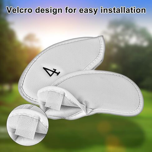 أغطية رأس نادي الجولف من الجلد الأبيض مكونة من 12 قطعة من Mupera - أغطية حديدية من الجلد الأصلي الفاخر مع إغلاق آمن، جوارب واقية عالمية مناسبة لمعظم العلامات التجارية لنادي الجولف in Kuwait