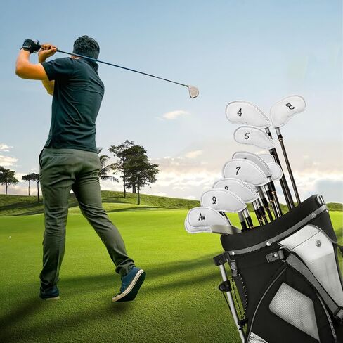 أغطية رأس نادي الجولف من الجلد الأبيض مكونة من 12 قطعة من Mupera - أغطية حديدية من الجلد الأصلي الفاخر مع إغلاق آمن، جوارب واقية عالمية مناسبة لمعظم العلامات التجارية لنادي الجولف in Kuwait