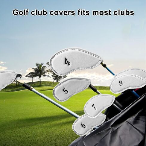 أغطية رأس نادي الجولف من الجلد الأبيض مكونة من 12 قطعة من Mupera - أغطية حديدية من الجلد الأصلي الفاخر مع إغلاق آمن، جوارب واقية عالمية مناسبة لمعظم العلامات التجارية لنادي الجولف in Kuwait