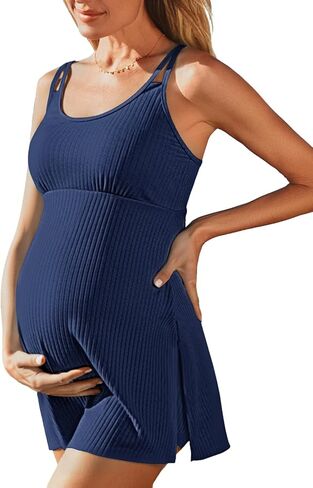 Ribbed Maternity One Piece Swimsuit Dress Wrap Bathing Suit with Built-in Pocket Short Swimwear Tie Knot Skirt in Saudi Arabia