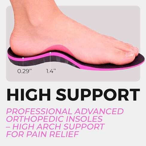 Premium High Arch Support Inserts Women – Plantar Fasciitis Relief – Pink Orthopedic Insoles for Women, 220+ Lbs – for Flat Feet & Anti Fatigue M Size in Saudi Arabia