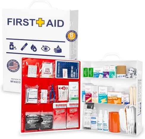 MFASCO First Aid Kit Back - 414 PCS - ANSI 2021 Class B - يملأ الخزانات الصناعية الكبيرة 3 على الرف - حزم الاستخدام الفردي - لا أدوية - ضمادات لاصق موثوقة وشاش من أجل التعبئة in Kuwait