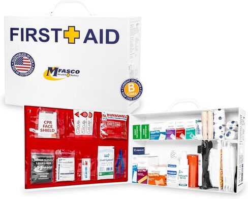 MFASCO First Aid Kit Back - 414 PCS - ANSI 2021 Class B - يملأ الخزانات الصناعية الكبيرة 3 على الرف - حزم الاستخدام الفردي - لا أدوية - ضمادات لاصق موثوقة وشاش من أجل التعبئة in Kuwait